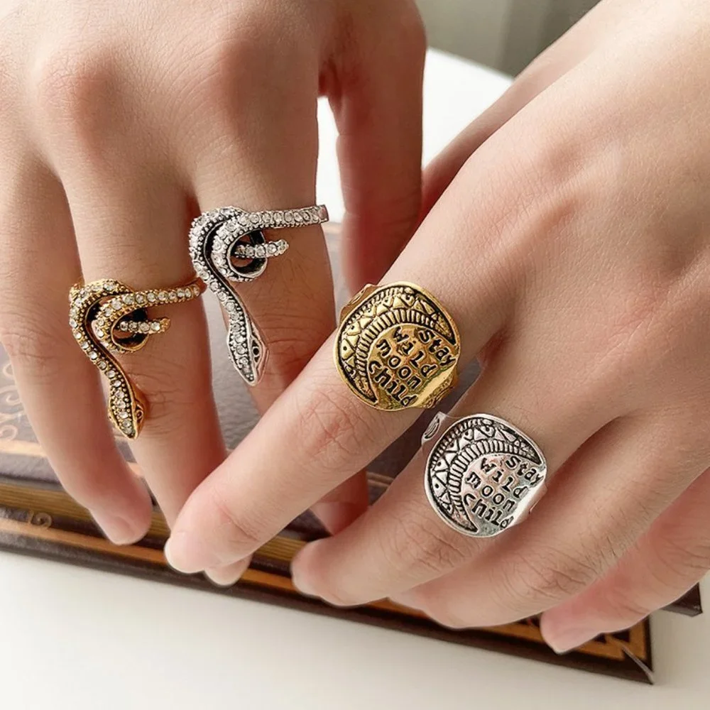 Intricate Coiled Snake Serpent Ancient Gold & CZ Diamonds Streetwear Ring NEW - Picture 5 of 8